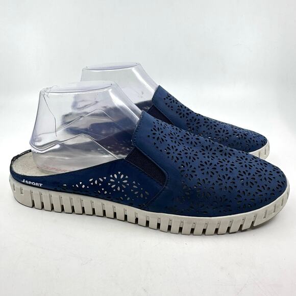 Jsport Floral Slip On Mule Women's 9M Navy Blue Perforated Comfort Shoes Pull On - Picture 3 of 8